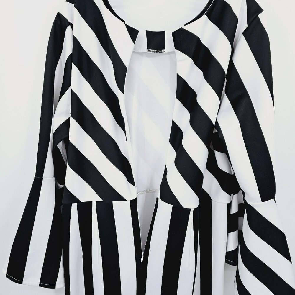 Eloquii Dress 16 Black White Stripe Flare Sleeve Body Hugging Bodycon Scuba Plus - Picture 10 of 13